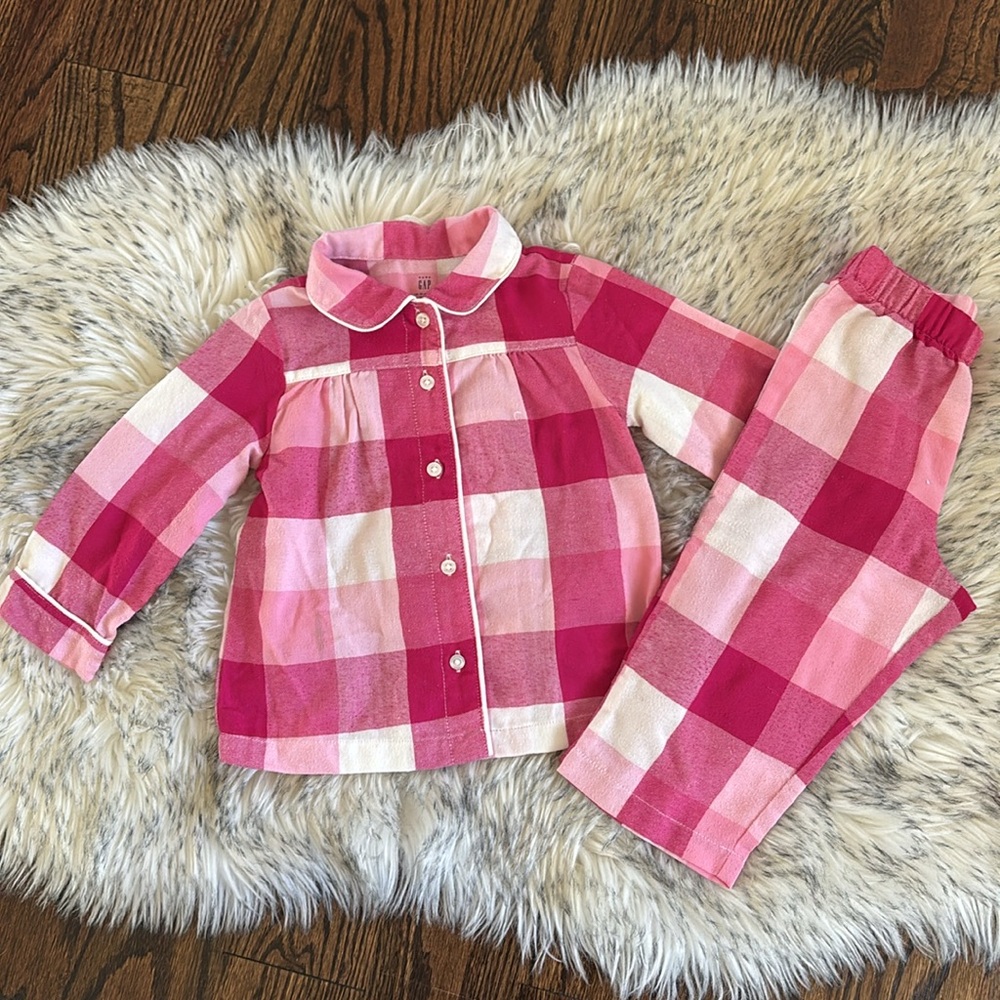 18-24M Baby GAP Pink and White Plaid Toddler Pajama Set